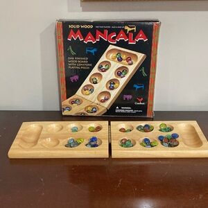 Solid Wood Mancala Game with Colorful Stones